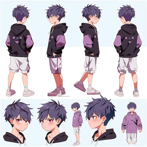 Premium Photo | Trendy Anime Boy Character Turnaround Concept Art Sheet Showcasing A Handsome ...