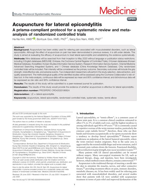 Pdf Acupuncture For Lateral Epicondylitis A Prisma Compliant