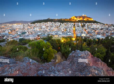 View of Athens and Lycabettus hill from Strefi Hill Stock Photo - Alamy