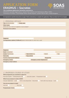 Fillable Online Erasmus Application Form Pdf Kb Fax Email Print