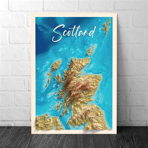 Map Of Scotland Topographic Map Print Scottish Wall Art Etsy Uk