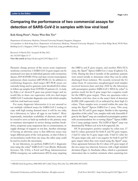 PDF Comparing The Performance Of Two Commercial Assays For Detection