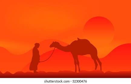 Silhouette Camel Over Sunset Desert Stock Vector (Royalty Free ...