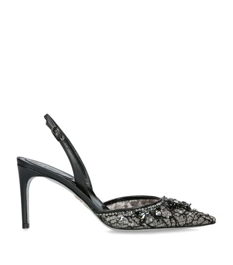 Womens René Caovilla black Lace Jeweled Slingback Pumps 80 Harrods UK