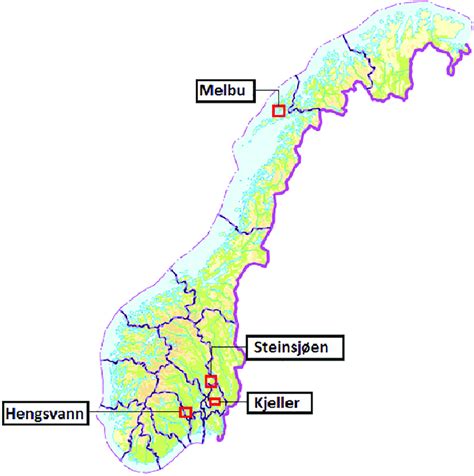 Map Of Norway With Study Areas Marked Kartverketno Download