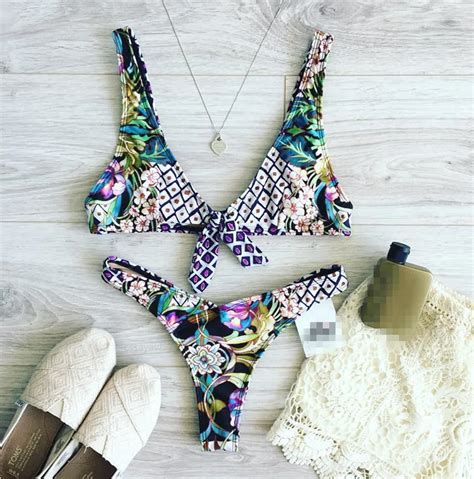 Swimwear Women Floral Printing Bikini Set Knot Swimsuit Sexy Tie