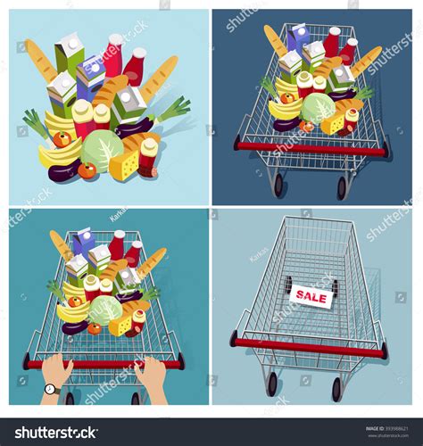 Trolley Food Supermarket Vector Illustration Stock Vector (Royalty Free ...