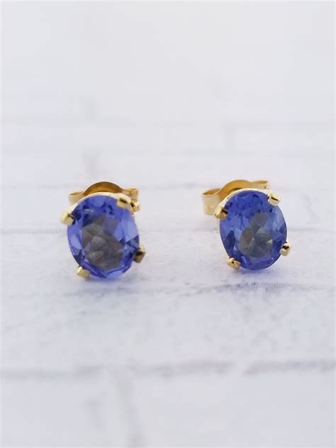 14k Yellow Gold Tanzanite Stud Earrings Etsy