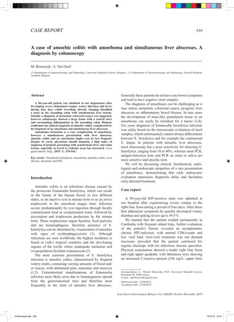 (PDF) A case of amoebic colitis with amoeboma and simultaneous liver ...