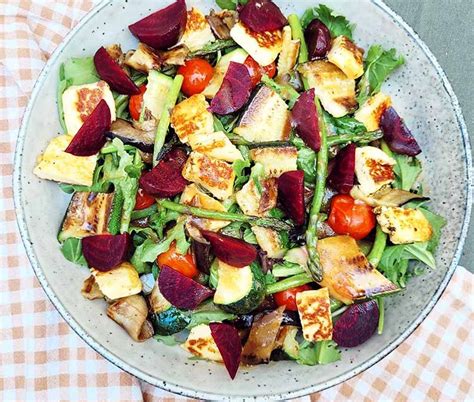 Grilled Halloumi And Vegetable Salad Olympus Cheese