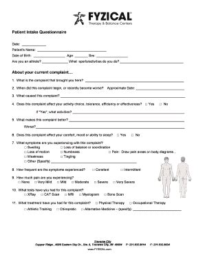 Fillable Online Patient Intake Questionnaire About Your Current