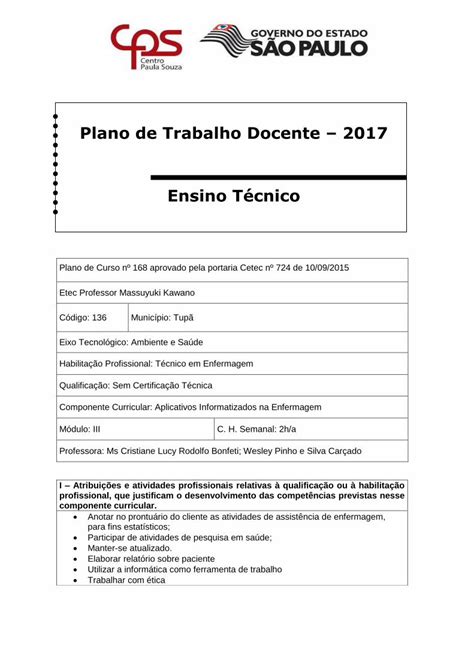 PDF Plano de Trabalho Docente 2017 Ensino Técnicoetectupa br