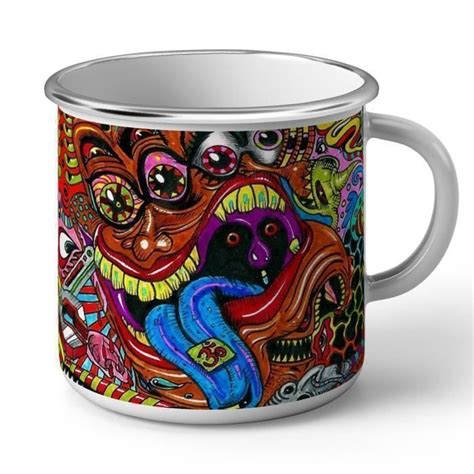 Mug en Métal Emaillé Dessin Hippie Tableau Psychedelique Multicolore 70