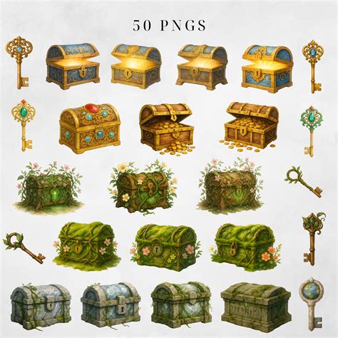 Fantasy Game Chests Clipart Set – Magical Treasure Chests, RPG Loot