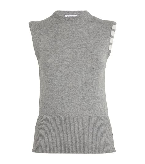 Womens Thom Browne Grey Cashmere Bar Sweater Vest Harrods