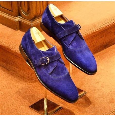 Handmade Royal Blue Color Luxury Dress Shoe, Men Monk Designer Suede ...