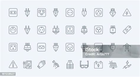 Electric Power Socket Types Thin Line Icons Set Outlets Of Different ...