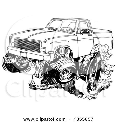 Clipart of a Cartoon Black and White Chevy Pickup Truck Peeling out ...