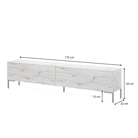 LAMMELO Meuble TV 175 cm blanc chêne lamellas Selsey