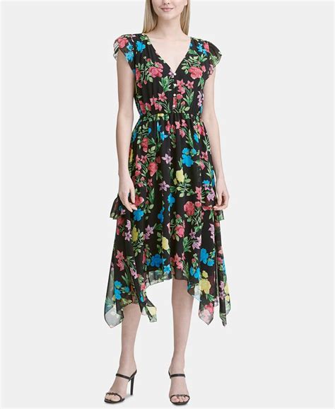 Calvin Klein Printed Handkerchief Hem Midi Dress Macys