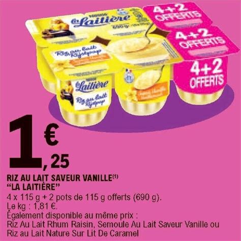 Promo Riz au lait saveur vanille la laitière chez E Leclerc