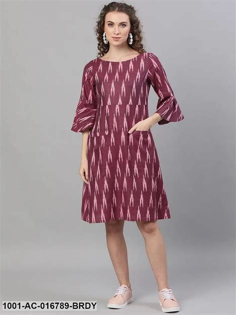 burgundy ikat handloom woven design   dress ikat ikat print