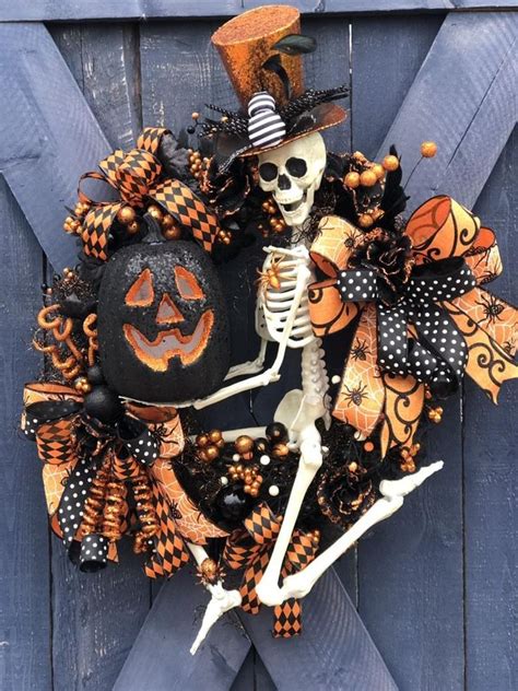 Skeleton Halloween Wreath, Halloween Mesh Wreaths, Halloween Door ...