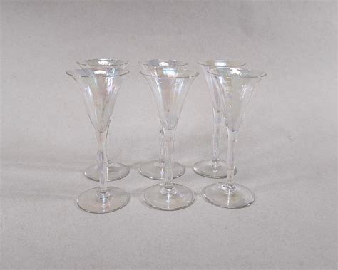 Set Of 6 Vintage Hand Blown Iridescent Luster Tulip Aperitif Glasses 1930s At 1stdibs