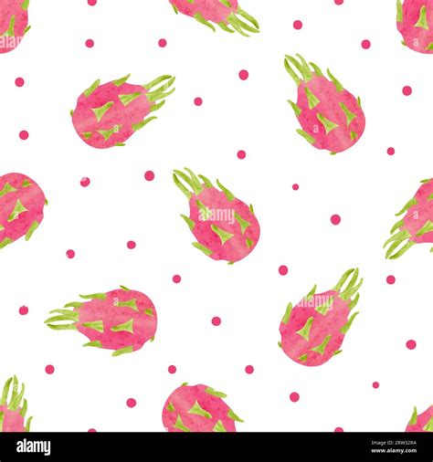 Seamless Dragon Fruit Pattern Vector Watercolor Tropical Background