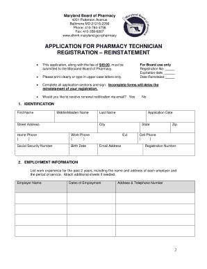 Fillable Online Dhmh Md Application For Pharmacy Technician