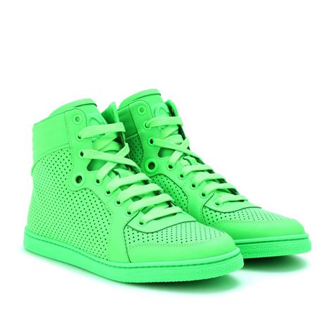 Lyst - Gucci Neon Leather High-top Sneakers in Green