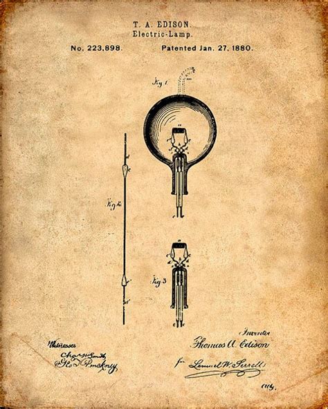 Edison Light Bulb Patent Print Edison Light Bulb Art Print Etsy