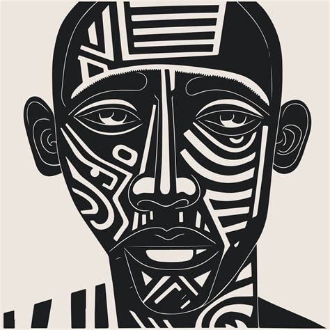 Abstract art vector outline illustration of african man face. Black and ...