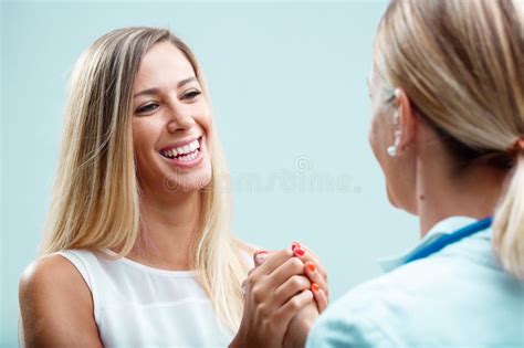 Blonde Doctor Patient Trust Emotional Physical Well Being Stock Photo Image Of Emotional