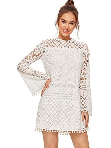 Shein Womens Crochet Pom Pom Sheer Lace Bell Sleeve Dress X Large