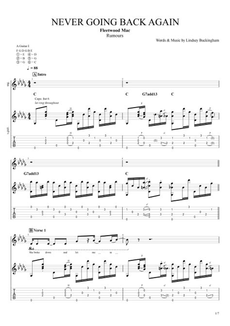 Tablature Never Going Back Again De Fleetwood Mac Guitar Pro