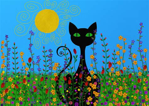 black cat  flowers digital art  sharalee art pixels