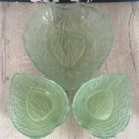 Bagley Cocktail Time Fruit Set Art Deco Green Glass Bowl Set Vintage Green Depression Glass