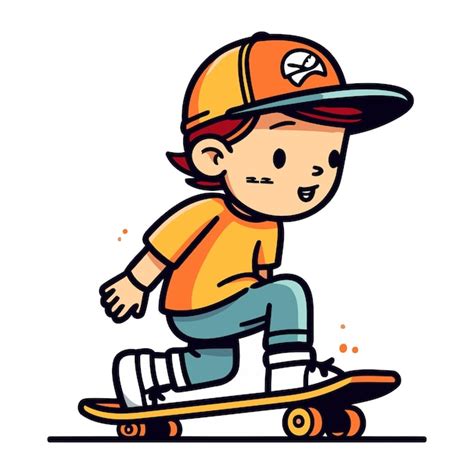 Menino andando de skate ilustração vetorial em estilo de desenho