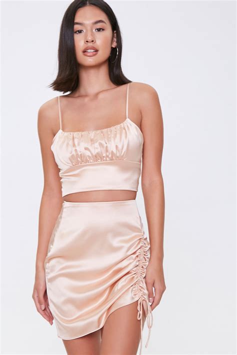 Satin Cropped Cami And Mini Skirt Set