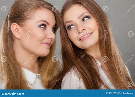Two Beautiful Women Blonde And Brunette Having Fun Stock Photo Image Of Lovely Sisterhood