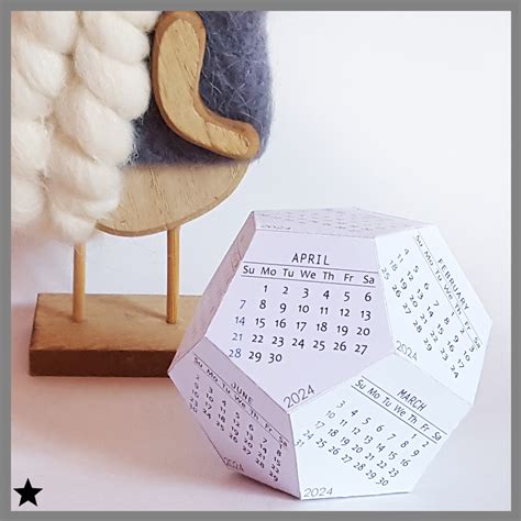 Printable Calendar 2024 Dodecahedron Desk Calendar Modern Calendar