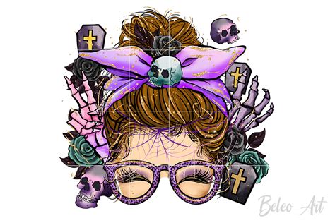 Skull Messy Bun Sublimation PNG Graphic By Beleo Art Creative Fabrica