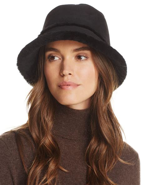 Ugg Shearling Trim Bucket Hat In Black Lyst