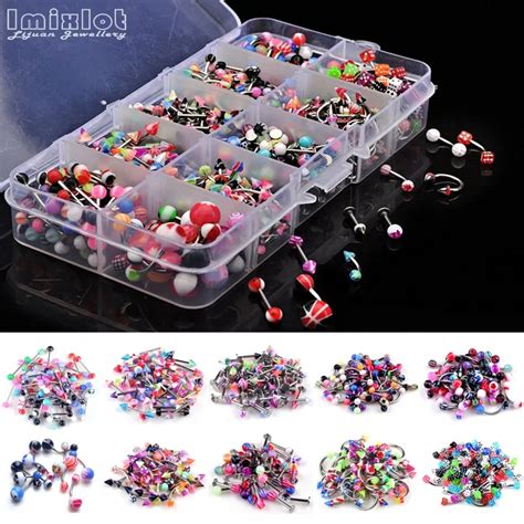 50 100PCS Mixed Acrylic Surgical Steel Body Piercing Jewelry Lot Bulk