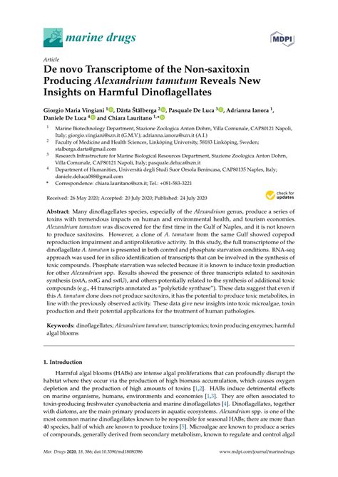 Pdf De Novo Transcriptome Of The Non Saxitoxin Producing Alexandrium