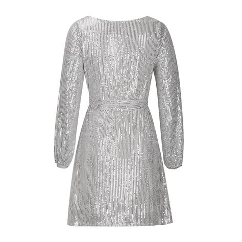 Qucoqpe Womens Sparkle Glitzy Glam Sequin Long Sleeve Flapper Wedding