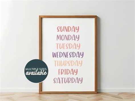 Days Of The Week Poster Educational Posters For Kids Weekdays Digital