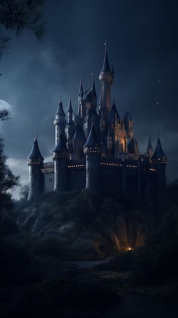 Premium Photo | Castle in the night wallpaper