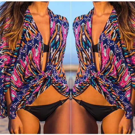 Retro Print Chiffon Bikini Cover Ups Women Swimwear Bathing Suit One